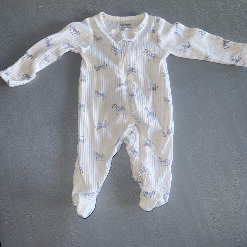 Carter's White and Blue Zebra Print Footie
